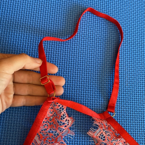 ❤️Red Lace Sexy 36 C/D ❤️Lingerie Bra Floral Transparent - Picture 3 of 11